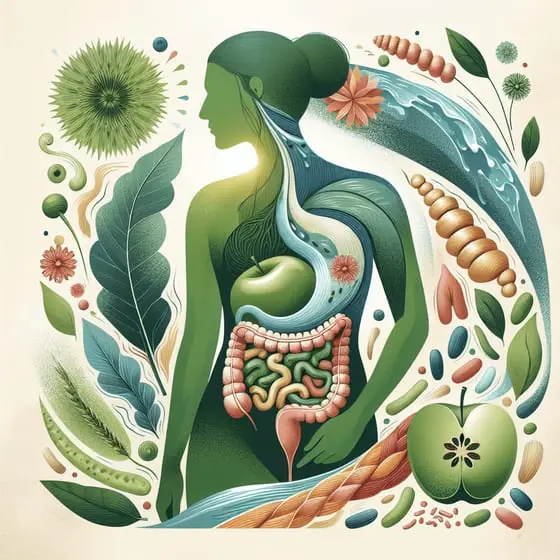 Limpieza digestiva natural: ilustración del organismo con plantas y extractos antiparasitarios