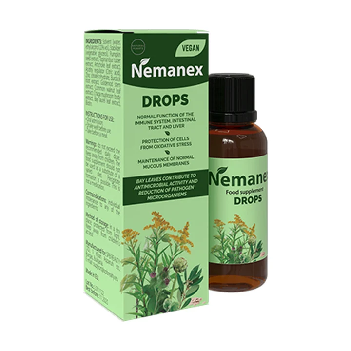 Nemanex gotas, complemento alimenticio vegano con extractos vegetales para el sistema inmune, el intestino y el hígado