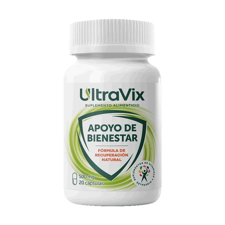 Ultravix frasco de 20 cápsulas de 500 mg, suplemento alimenticio de apoyo al bienestar intestinal en México